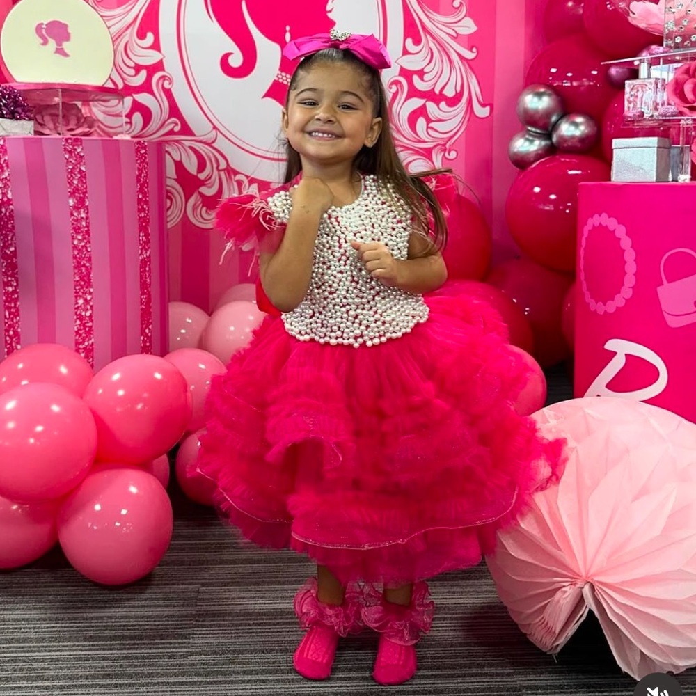 Barbie pageant birthday pink dress gown GORGEOUS itty bitty toes